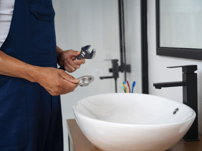 plombier dans une salle de bain